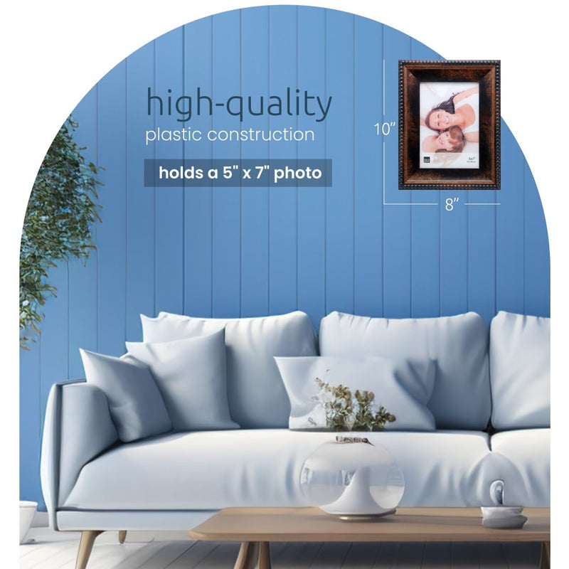 Kiera Grace Sydney Picture Frame, 8" x 10" Large Plastic Picture Frame with Easel for Tabletop Placement and Wall Hanging, Holds a 5" x 7" Photo, Antique Bronze - Image 2